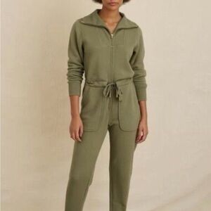 Alex Mill Crosby Sweatshirt Fleece Jumpsuit Zip Drawstring (Olive Green) - Small